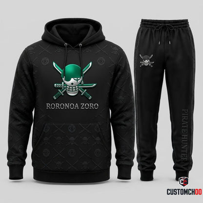 Roronoa Zoro King of Hell Anime Tracksuit Set - Hoodie & Jogger Pants - 06. Monogram Stealth