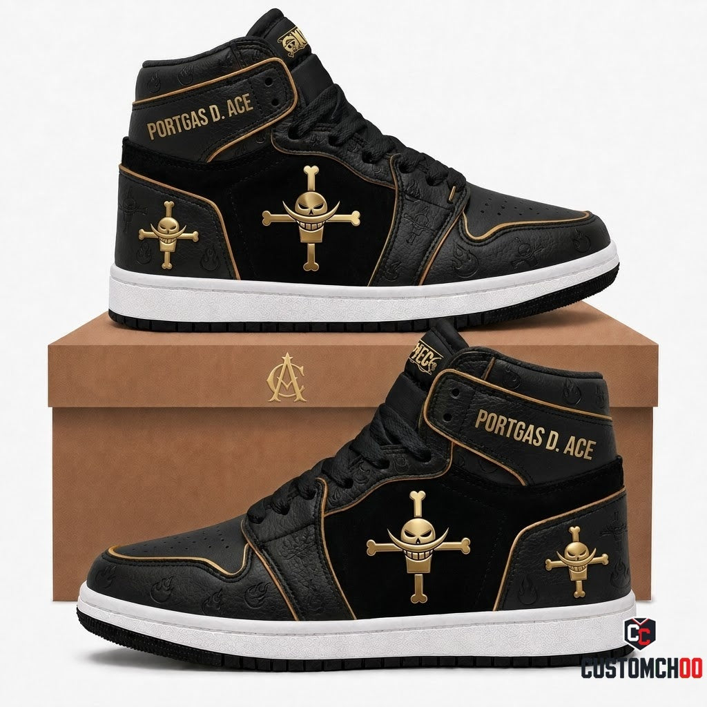 Portgas D. Ace Fire Fist Anime Canvas High Top Sneakers - 06. Monogram Stealth