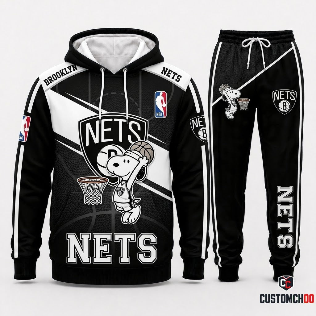 Snoopy NBA 30-Team Slam Dunk Edition Tracksuit Set - Hoodie & Jogger Pants - Brooklyn Nets