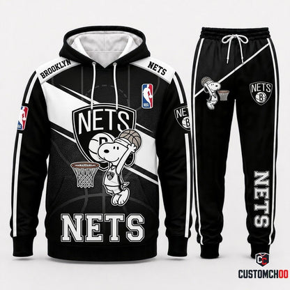 Snoopy NBA 30-Team Slam Dunk Edition Tracksuit Set - Hoodie & Jogger Pants - Brooklyn Nets