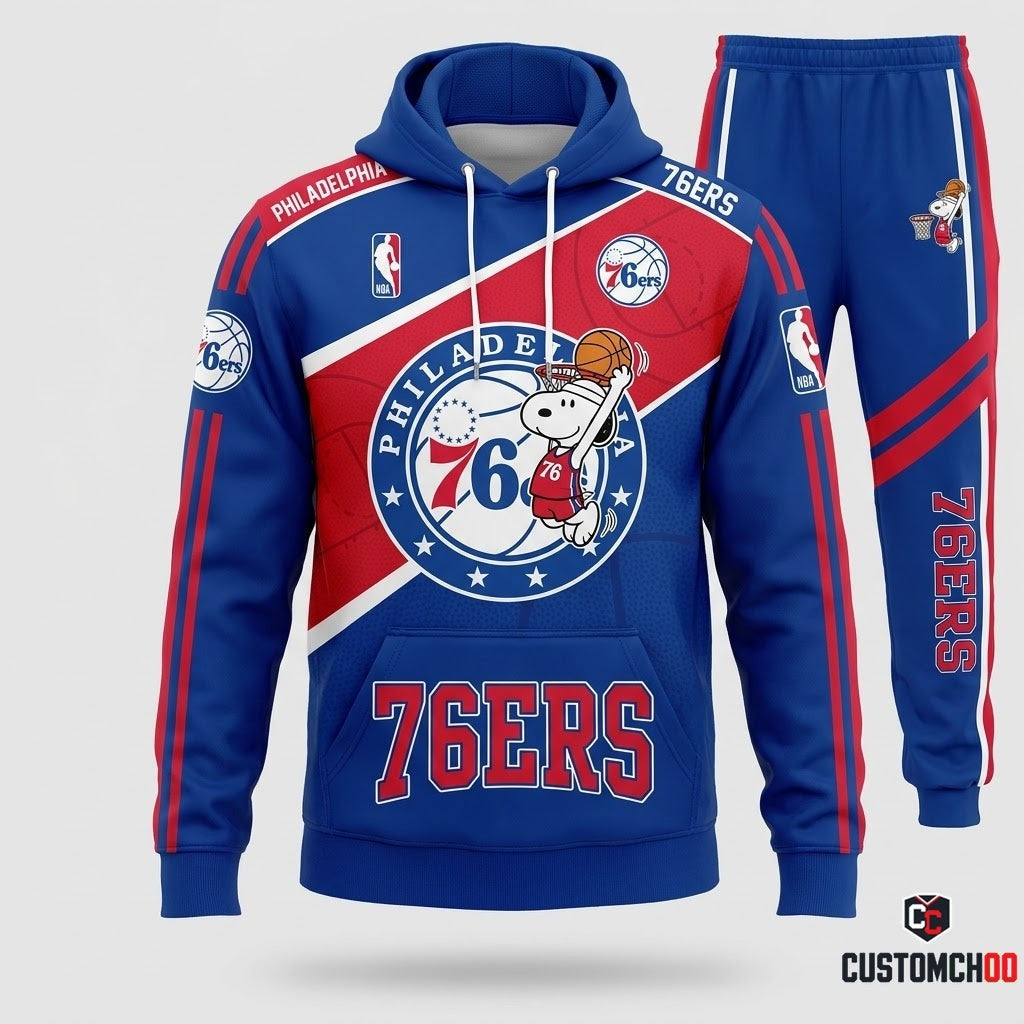 Snoopy NBA 30-Team Slam Dunk Edition Tracksuit Set - Hoodie & Jogger Pants - Philadelphia 76ers