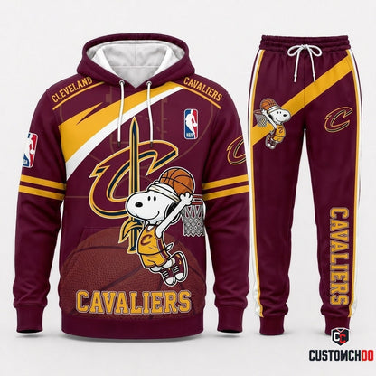 Snoopy NBA 30-Team Slam Dunk Edition Tracksuit Set - Hoodie & Jogger Pants - Cleveland Cavaliers