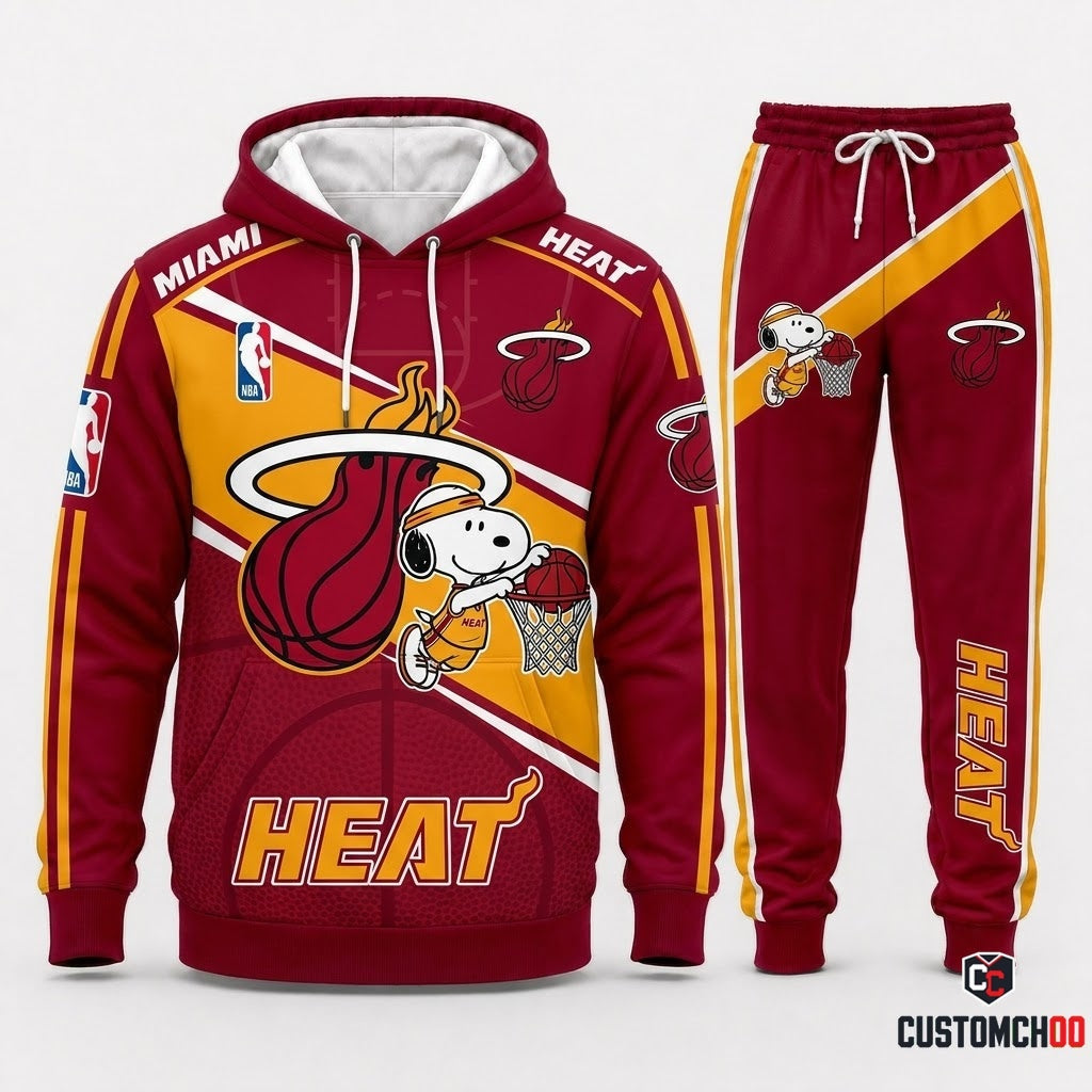 Snoopy NBA 30-Team Slam Dunk Edition Tracksuit Set - Hoodie & Jogger Pants - Miami Heat