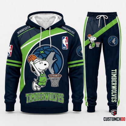 Snoopy NBA 30-Team Slam Dunk Edition Tracksuit Set - Hoodie & Jogger Pants - Minnesota Timberwolves