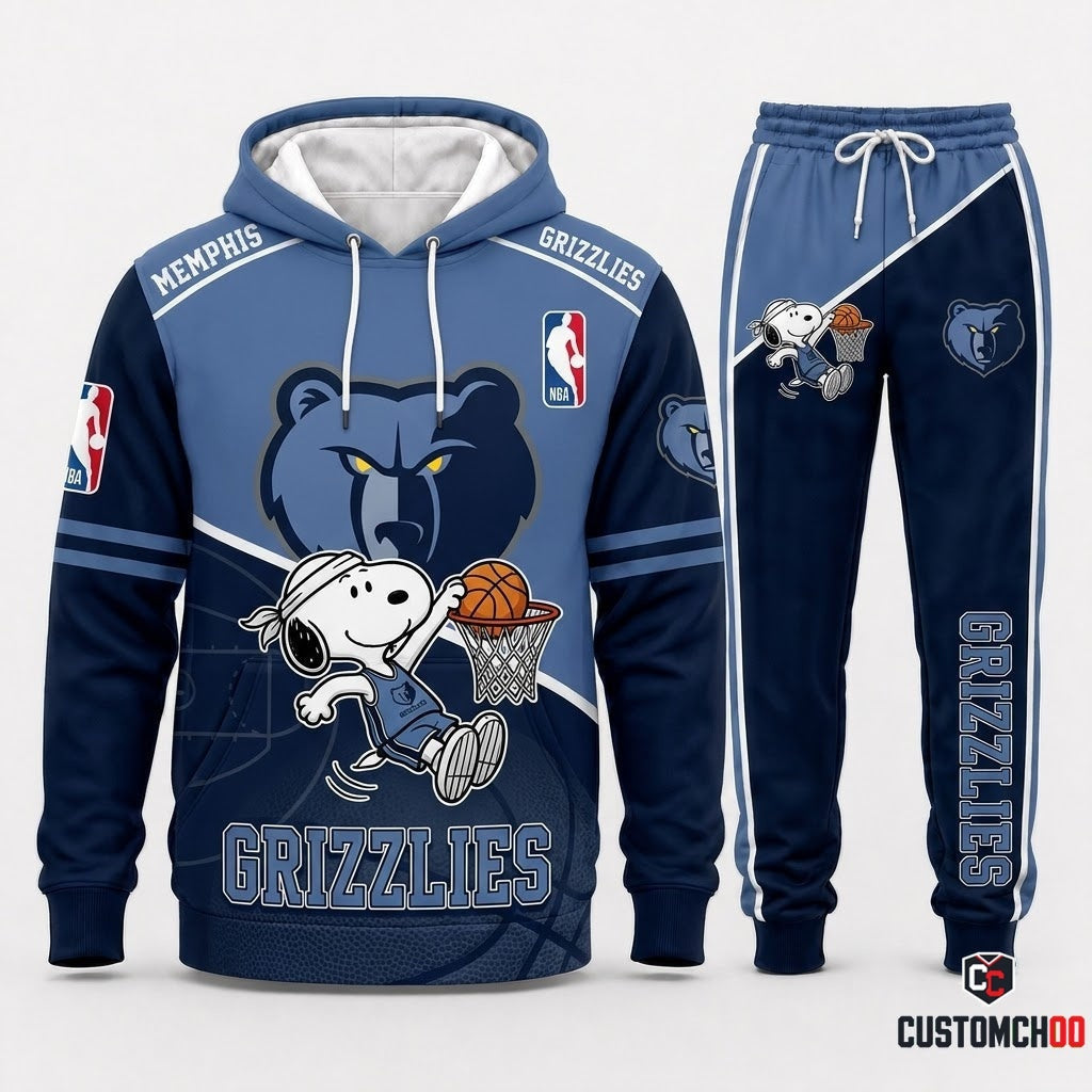 Snoopy NBA 30-Team Slam Dunk Edition Tracksuit Set - Hoodie & Jogger Pants - Memphis Grizzlies