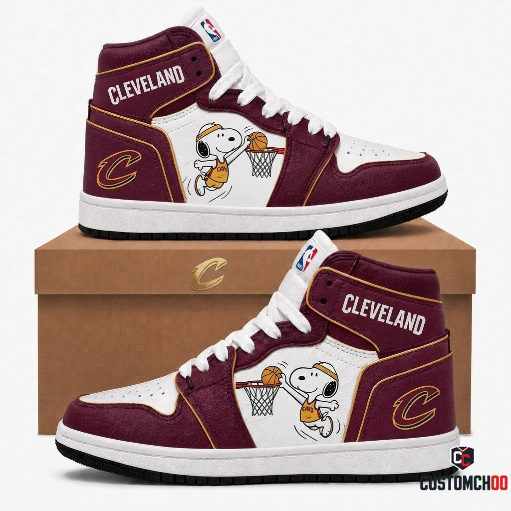 Snoopy NBA 30-Team Slam Dunk Edition Canvas High Top Sneakers - Cleveland Cavaliers
