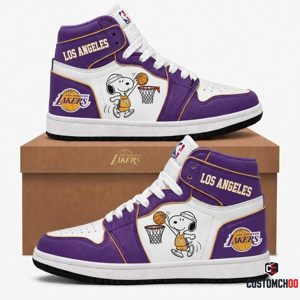 Snoopy NBA 30-Team Slam Dunk Edition Canvas High Top Sneakers - Los Angeles Lakers