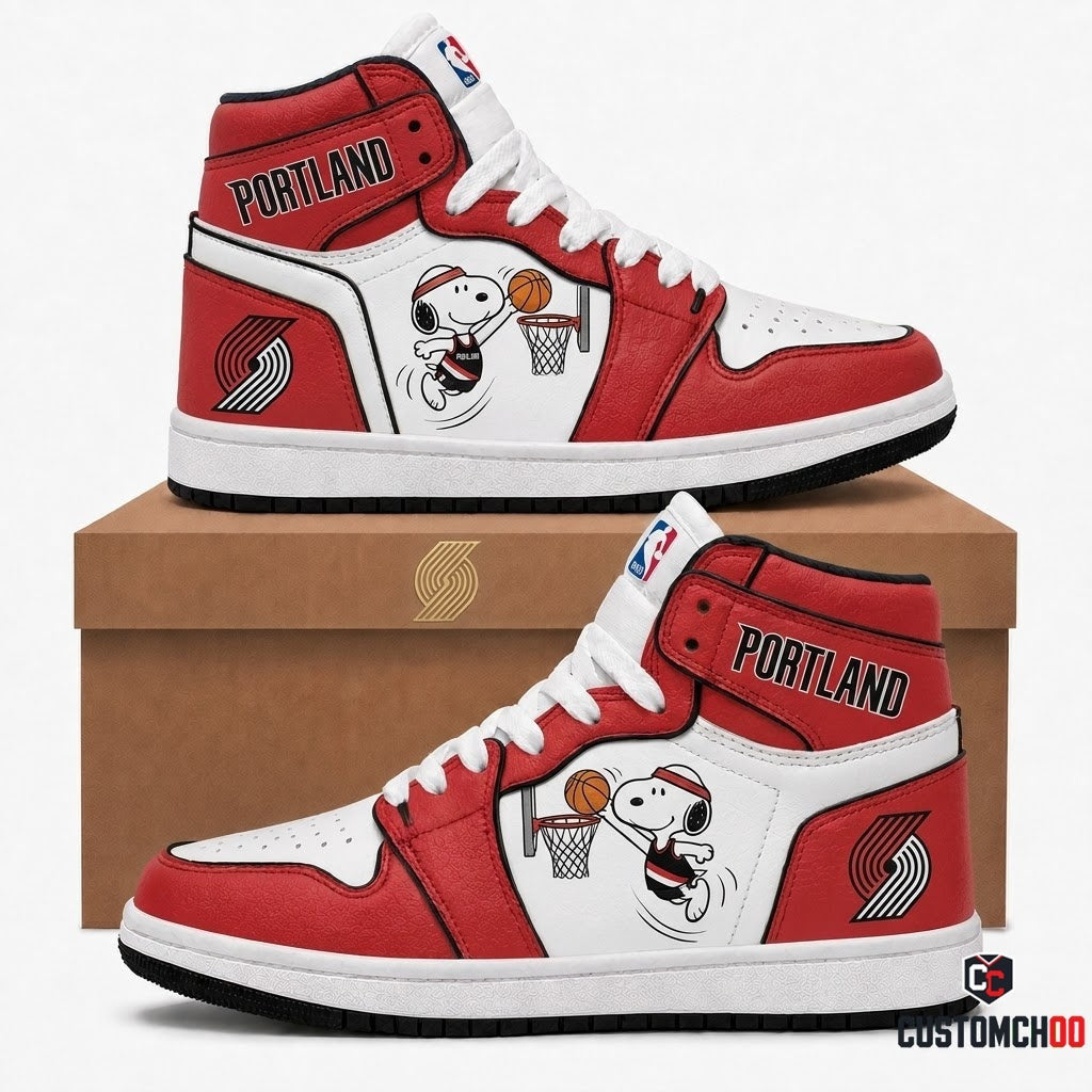 Snoopy NBA 30-Team Slam Dunk Edition Canvas High Top Sneakers - Portland Trail Blazers