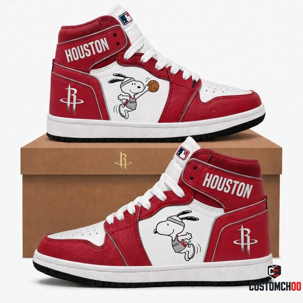 Snoopy NBA 30-Team Slam Dunk Edition Canvas High Top Sneakers - Houston Rockets