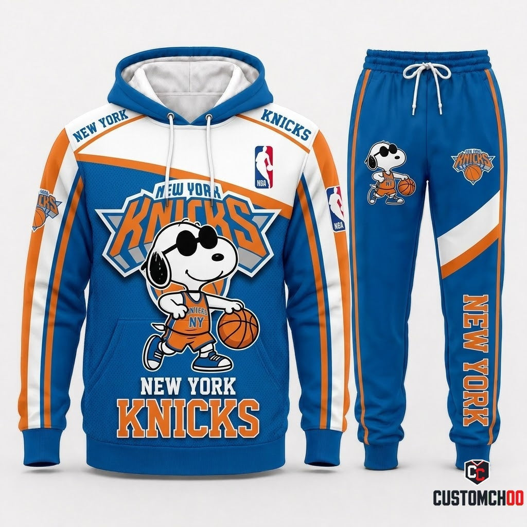 Snoopy NBA 30-Team Crossover Edition Tracksuit Set - Hoodie & Jogger Pants - New York Knicks