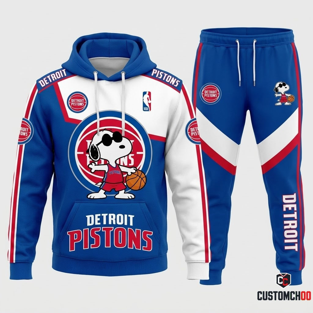 Snoopy NBA 30-Team Crossover Edition Tracksuit Set - Hoodie & Jogger Pants - Detroit Pistons