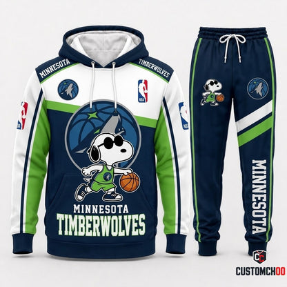 Snoopy NBA 30-Team Crossover Edition Tracksuit Set - Hoodie & Jogger Pants - Minnesota Timberwolves