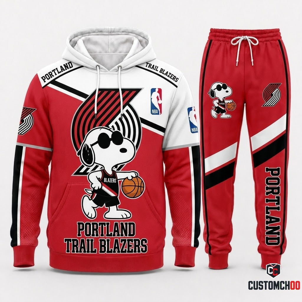 Snoopy NBA 30-Team Crossover Edition Tracksuit Set - Hoodie & Jogger Pants - Portland Trail Blazers