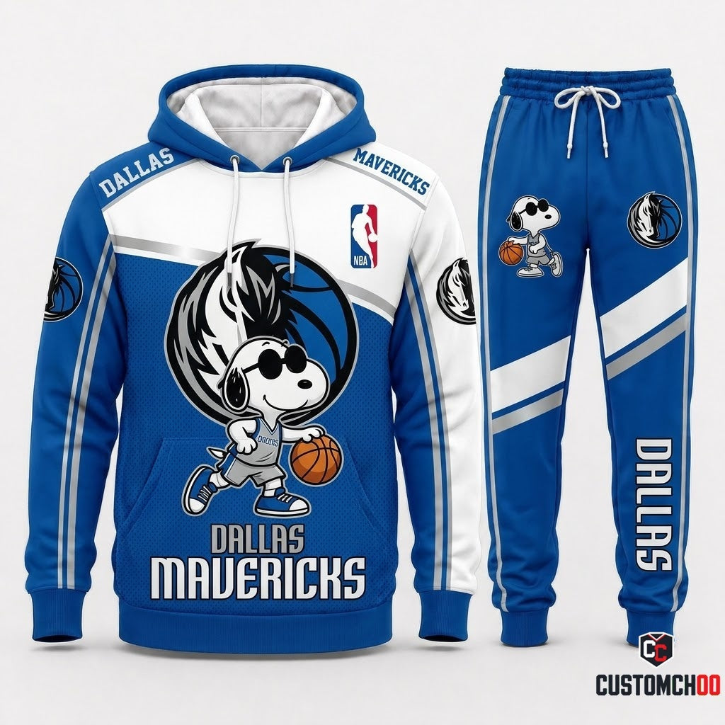 Snoopy NBA 30-Team Crossover Edition Tracksuit Set - Hoodie & Jogger Pants - Dallas Mavericks