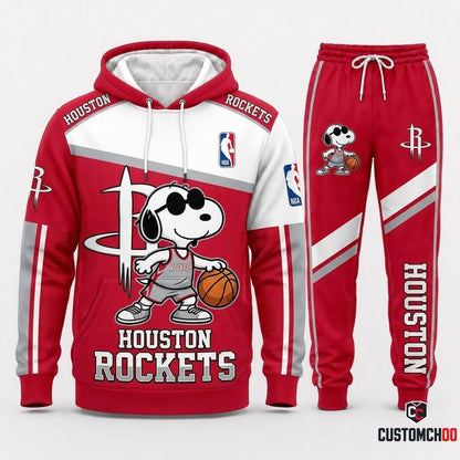 Snoopy NBA 30-Team Crossover Edition Tracksuit Set - Hoodie & Jogger Pants - Houston Rockets