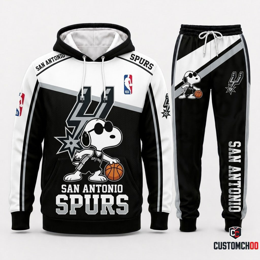 Snoopy NBA 30-Team Crossover Edition Tracksuit Set - Hoodie & Jogger Pants - San Antonio Spurs