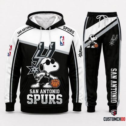 Snoopy NBA 30-Team Crossover Edition Tracksuit Set - Hoodie & Jogger Pants - San Antonio Spurs