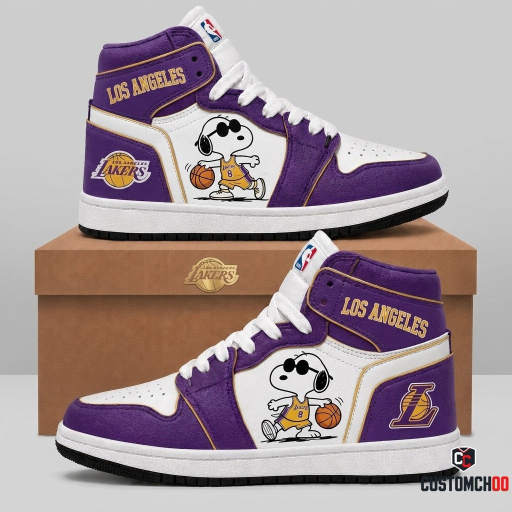 Snoopy NBA 30-Team Crossover Edition Canvas High Top Sneakers - Los Angeles Lakers