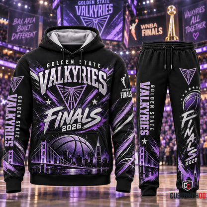 Golden State Valkyries midnight violet and black finals fan tracksuit graphic hoodie and sweatpants - front view