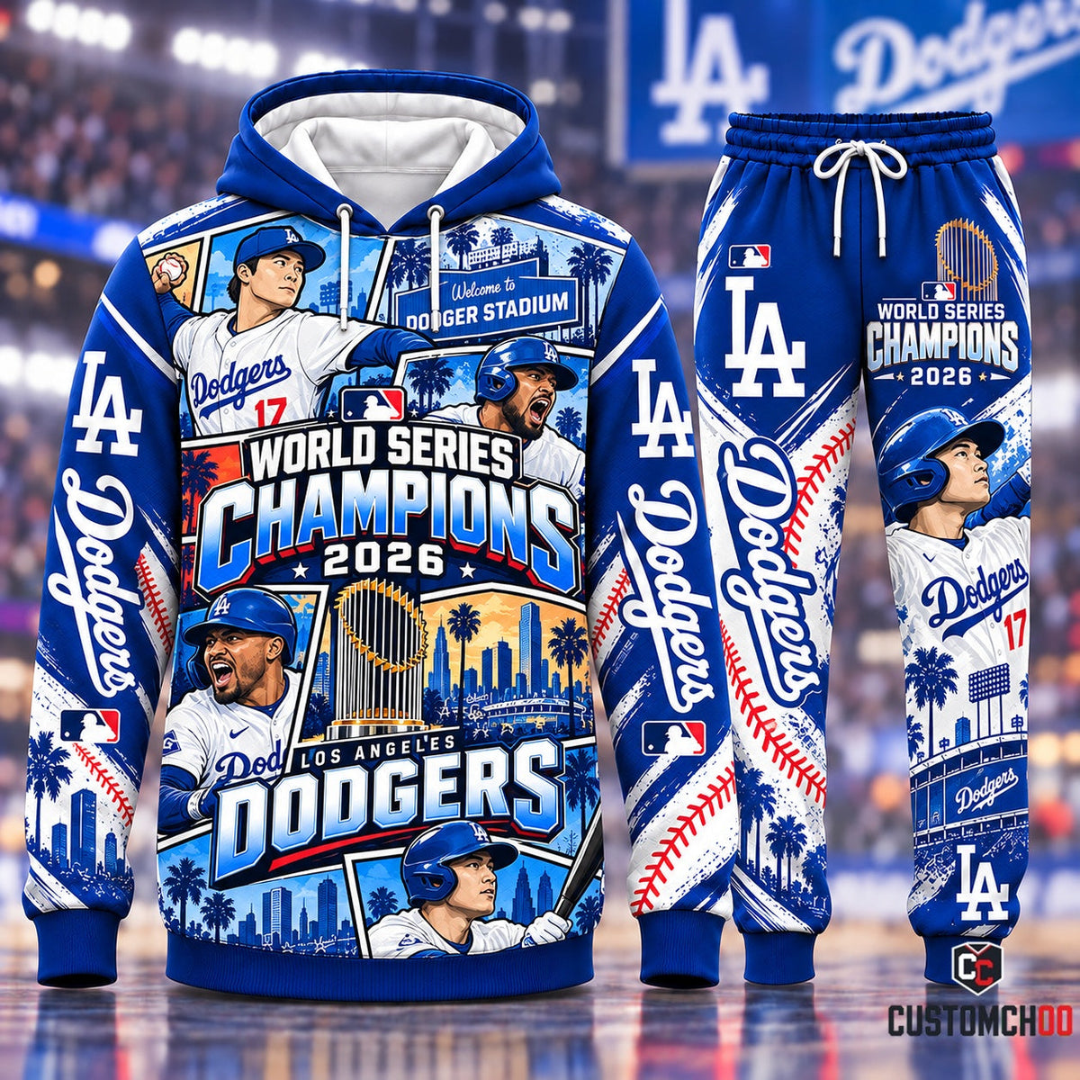 Dodger Stadium Welcome Comic Panel Los Angeles Dodgers World Series Champions 2026 Hoodie and Pants Set