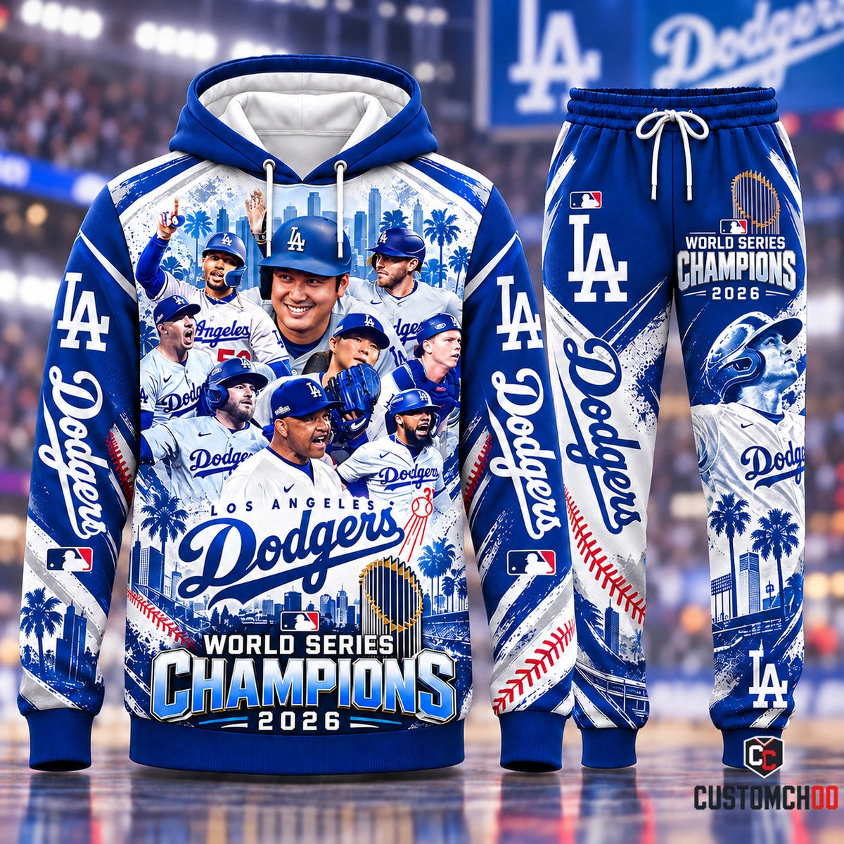 Los Angeles Dodgers World Series Champions 2026 Victory Squad Lineup Hoodie and Sweatpants Tracksuit Set