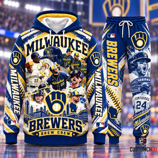 Milwaukee Brewers Brew Crew Fan Edition Hoodie and Sweatpants Tracksuit Set featuring Christian Yelich and William Contreras