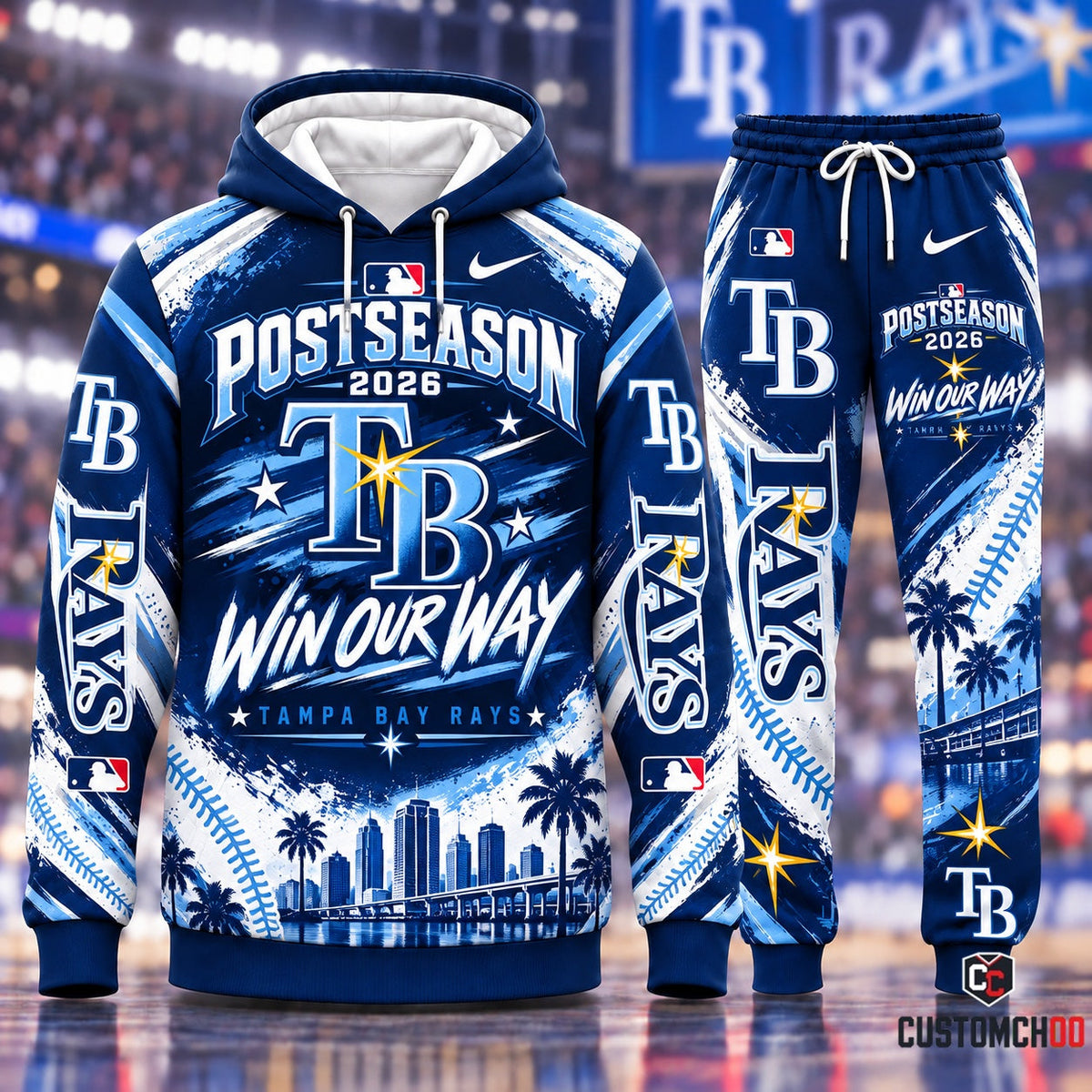 Tampa Bay Rays Postseason 2026 Win Our Way Hoodie and Sweatpants Fan Set with Sunshine Skyway Bridge Graphic