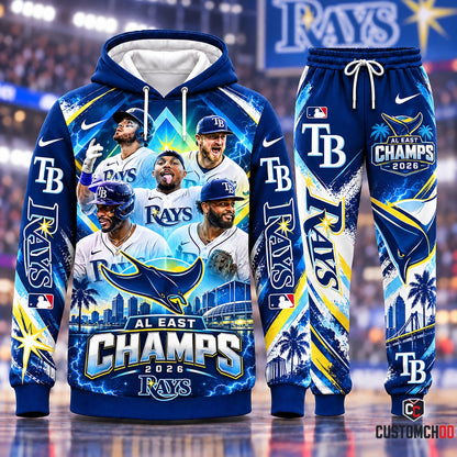Tampa Bay Rays AL East Champs 2026 Manta Ray Logo Electric Lineup Pullover Hoodie and Jogger Tracksuit Set