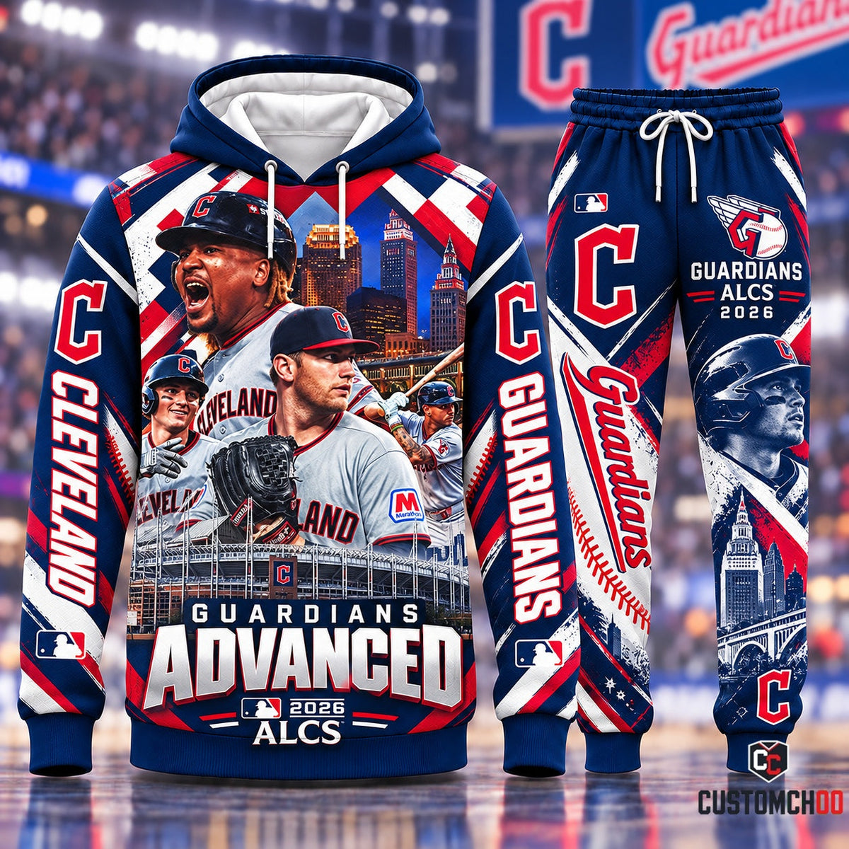 Cleveland Guardians ALCS Advanced 2026 Pullover Hoodie and Jogger Sweatpants Set featuring Progressive Field and Player Lineup