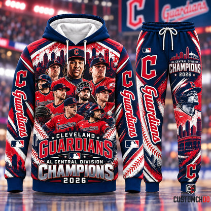 Cleveland Guardians AL Central Division Champions 2026 Roster Lineup Pullover Hoodie and Jogger Sweatpants Fan Set