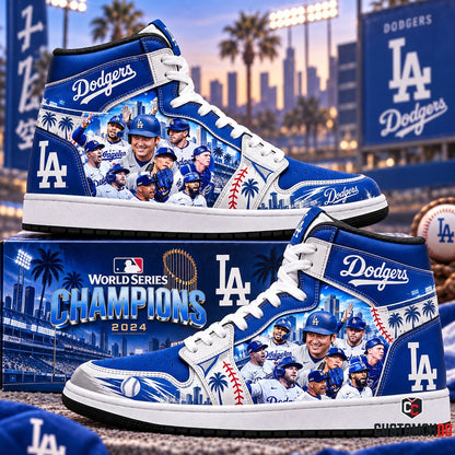 Los Angeles Dodgers World Series Champions Dodger Stadium Night Edition High Top Sneakers and Collector Box featuring Shohei Ohtani, Mookie Betts, and Freddie Freeman