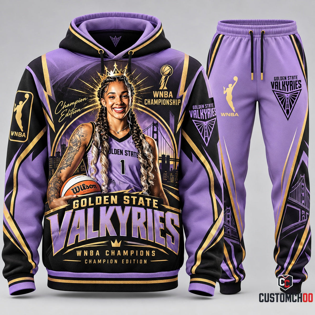 Golden State Valkyries Champions hoodie and sweatpants fan set - Style 04