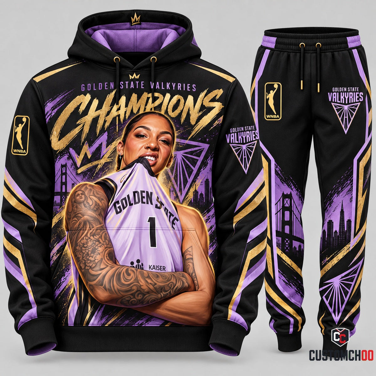 Golden State Valkyries Champions hoodie and sweatpants fan set - Style 08