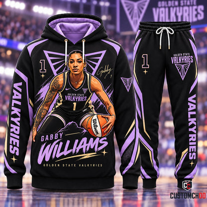 Gabby Williams #1 Chase Center Hardwood Court Ready Stance Hoodie and Jogger Sweatpants Set with Wilson Ball and Valkyrie Violet Trim
