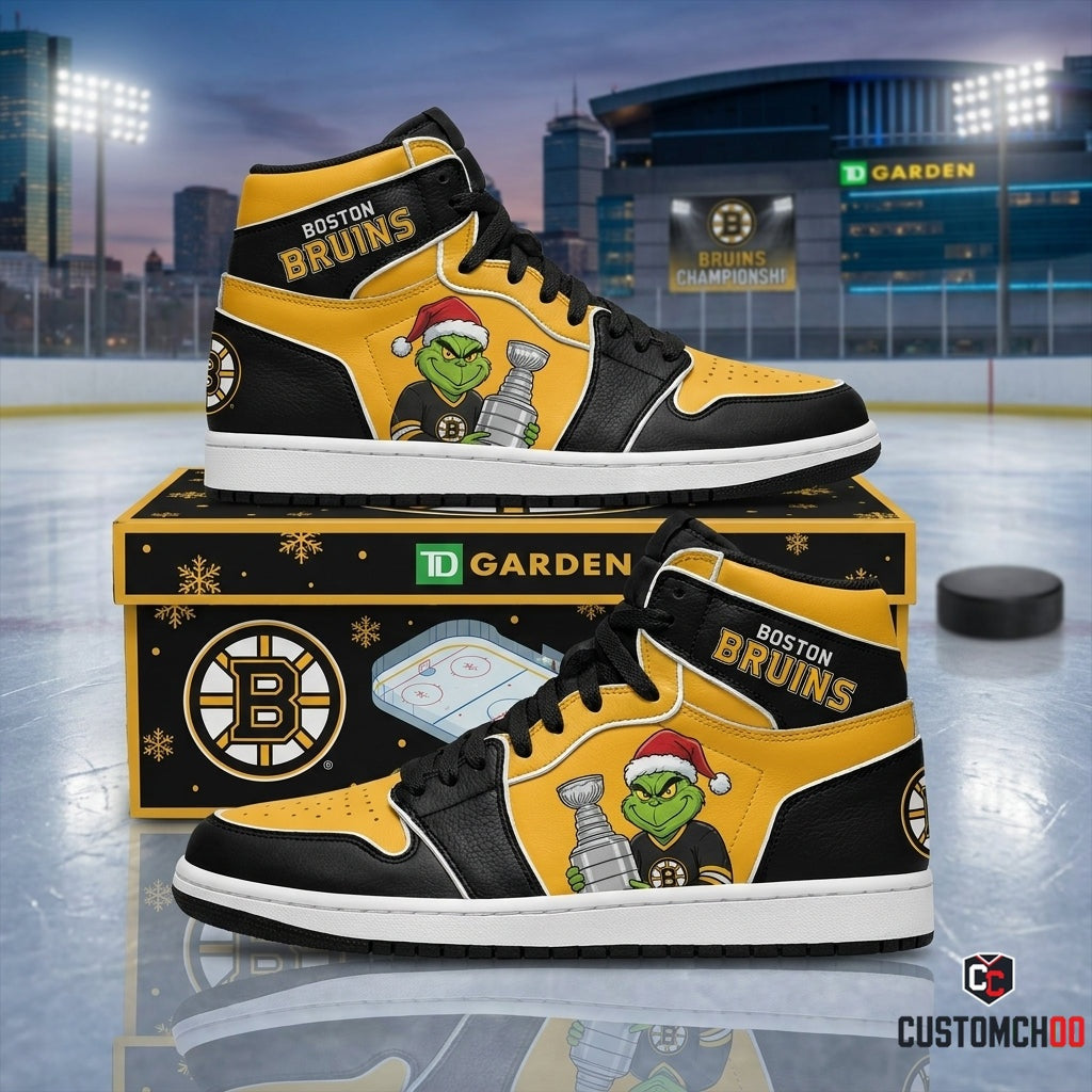 Boston Bruins grinch-inspired christmas fan sneakers – Grinch Stole The Stanley Cup
