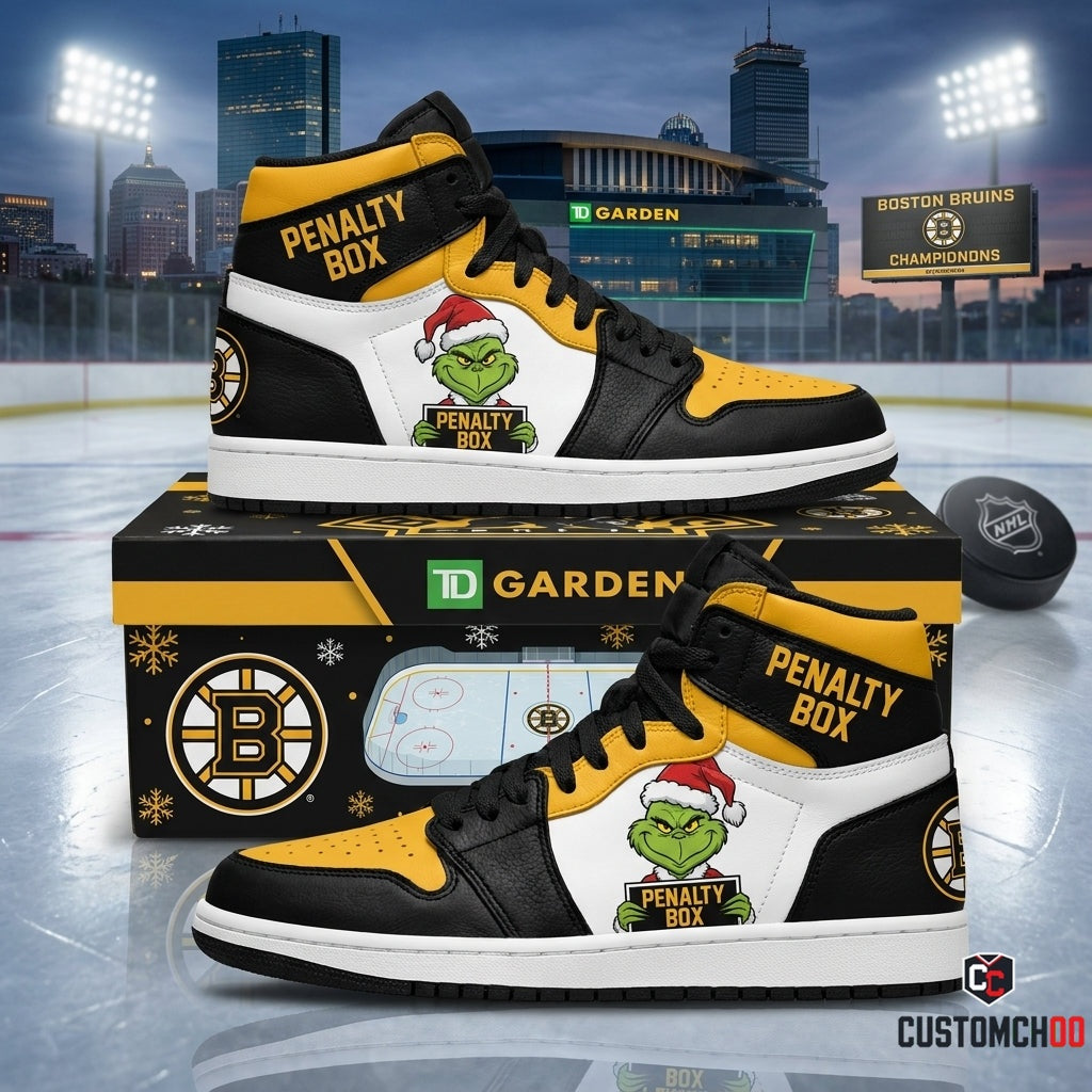 Boston Bruins grinch-inspired christmas fan sneakers – Penalty Box Grump
