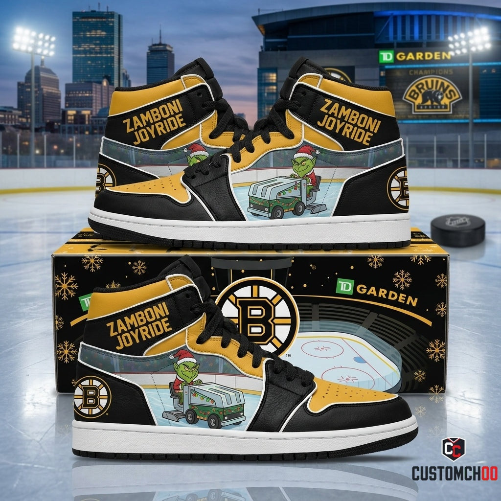 Boston Bruins grinch-inspired christmas fan sneakers – Zamboni Holiday Joyride