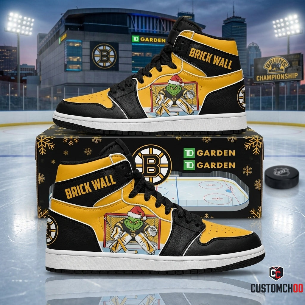 Boston Bruins grinch-inspired christmas fan sneakers – Bah Humbug Goalie Wall