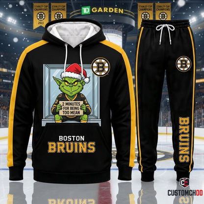 Boston Bruins grinch-inspired christmas hoodie and sweatpants tracksuit set – Penalty Box Grump