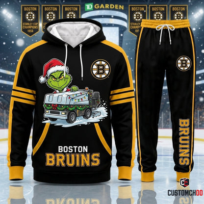 Boston Bruins grinch-inspired christmas hoodie and sweatpants tracksuit set – Zamboni Holiday Joyride