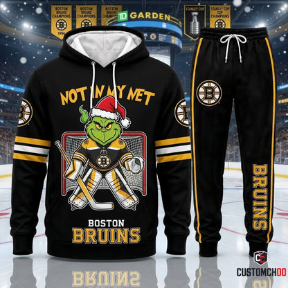 Boston Bruins grinch-inspired christmas hoodie and sweatpants tracksuit set – Bah Humbug Goalie Wall