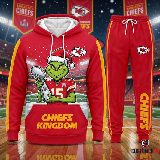 Kansas City Chiefs grinch-inspired christmas hoodie and sweatpants tracksuit set – Grinch Stole The Super Bowl