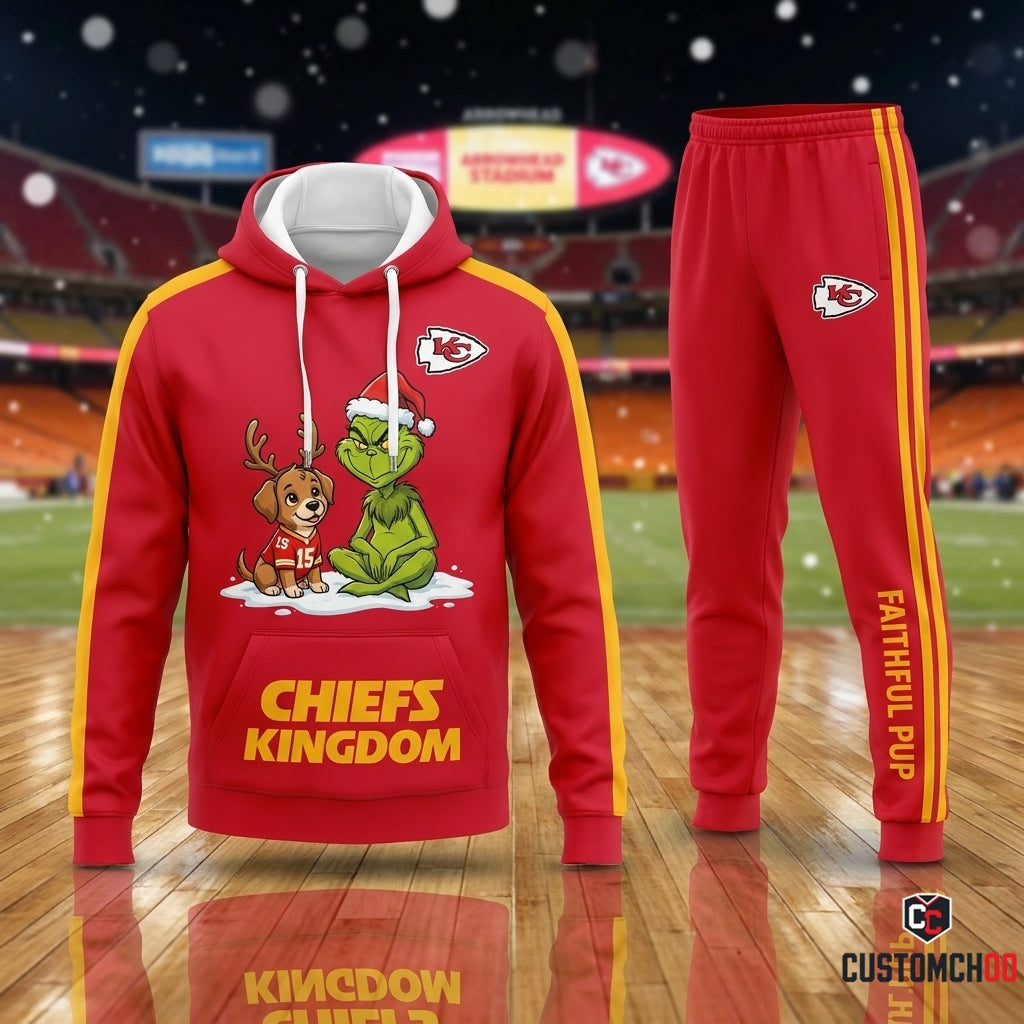 Kansas City Chiefs grinch-inspired christmas hoodie and sweatpants tracksuit set – Max Reindeer Pup Chiefs