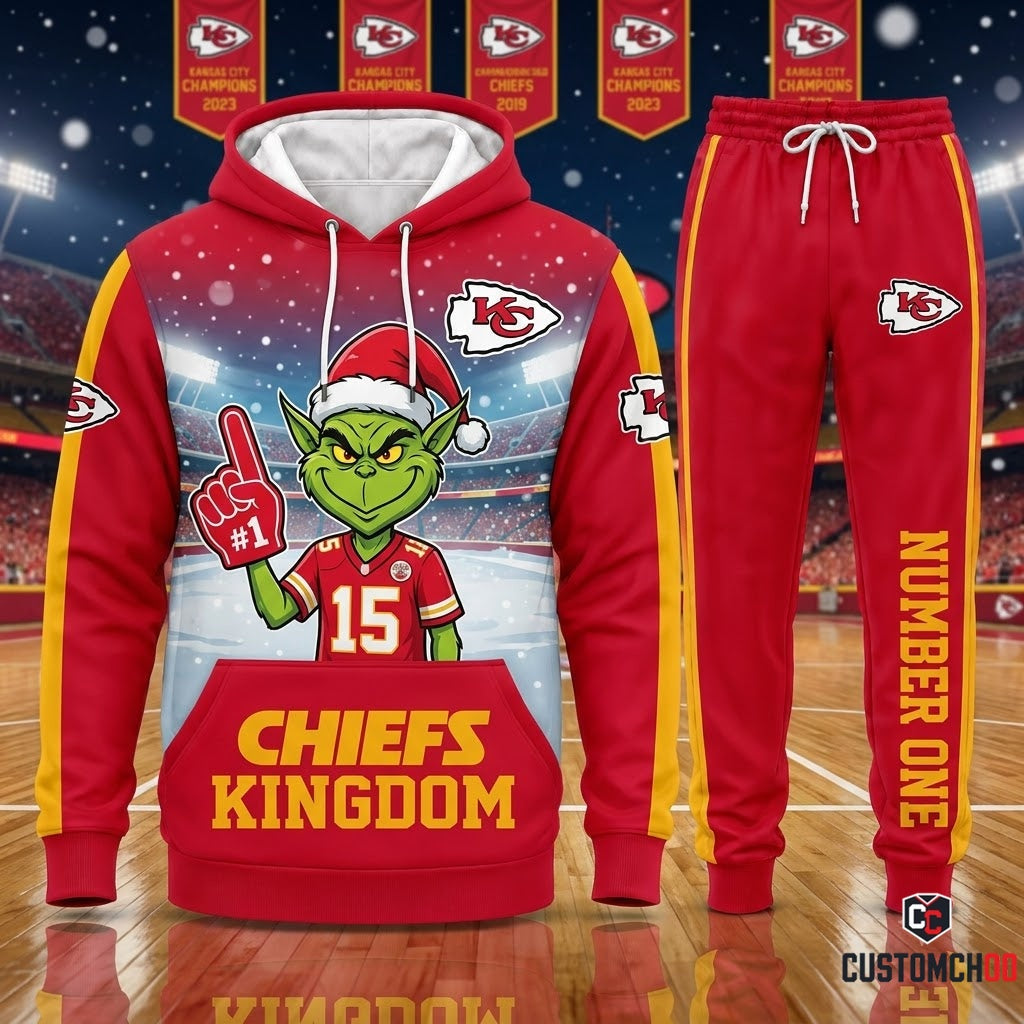 Kansas City Chiefs grinch-inspired christmas hoodie and sweatpants tracksuit set – Bah Humbug Foam Finger