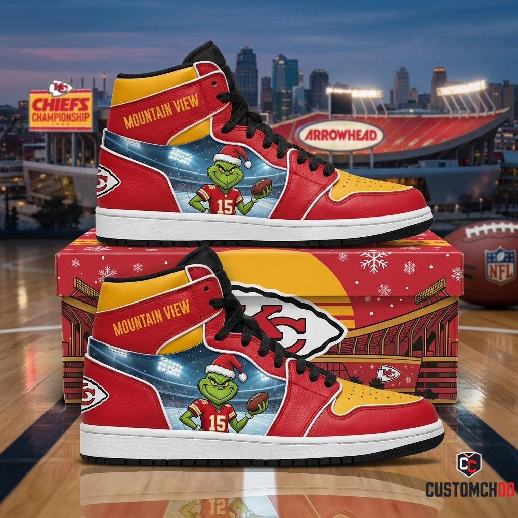Kansas City Chiefs grinch-inspired christmas fan sneakers – Mount Crumpit Overlook Arrowhead