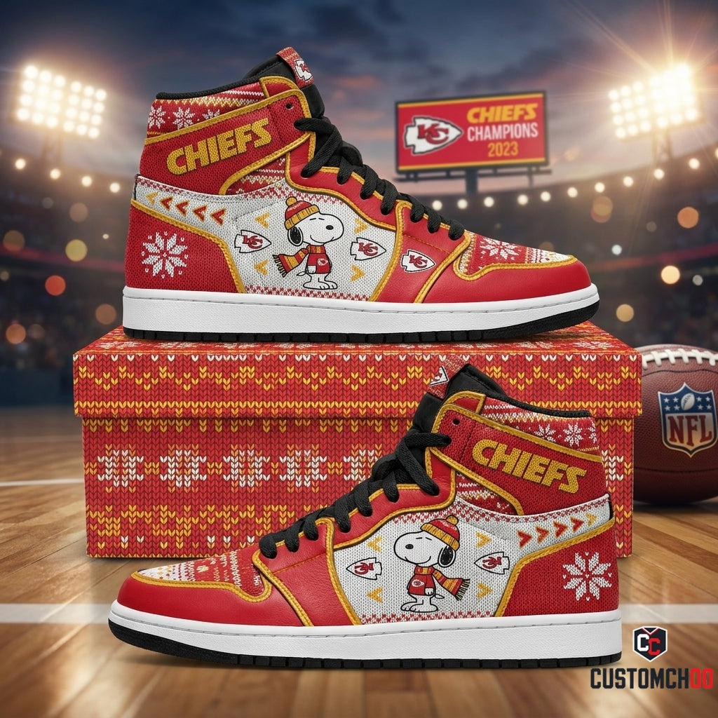 Kansas City Chiefs snoopy-inspired christmas fan sneakers – Ugly Sweater Peanuts Chiefs
