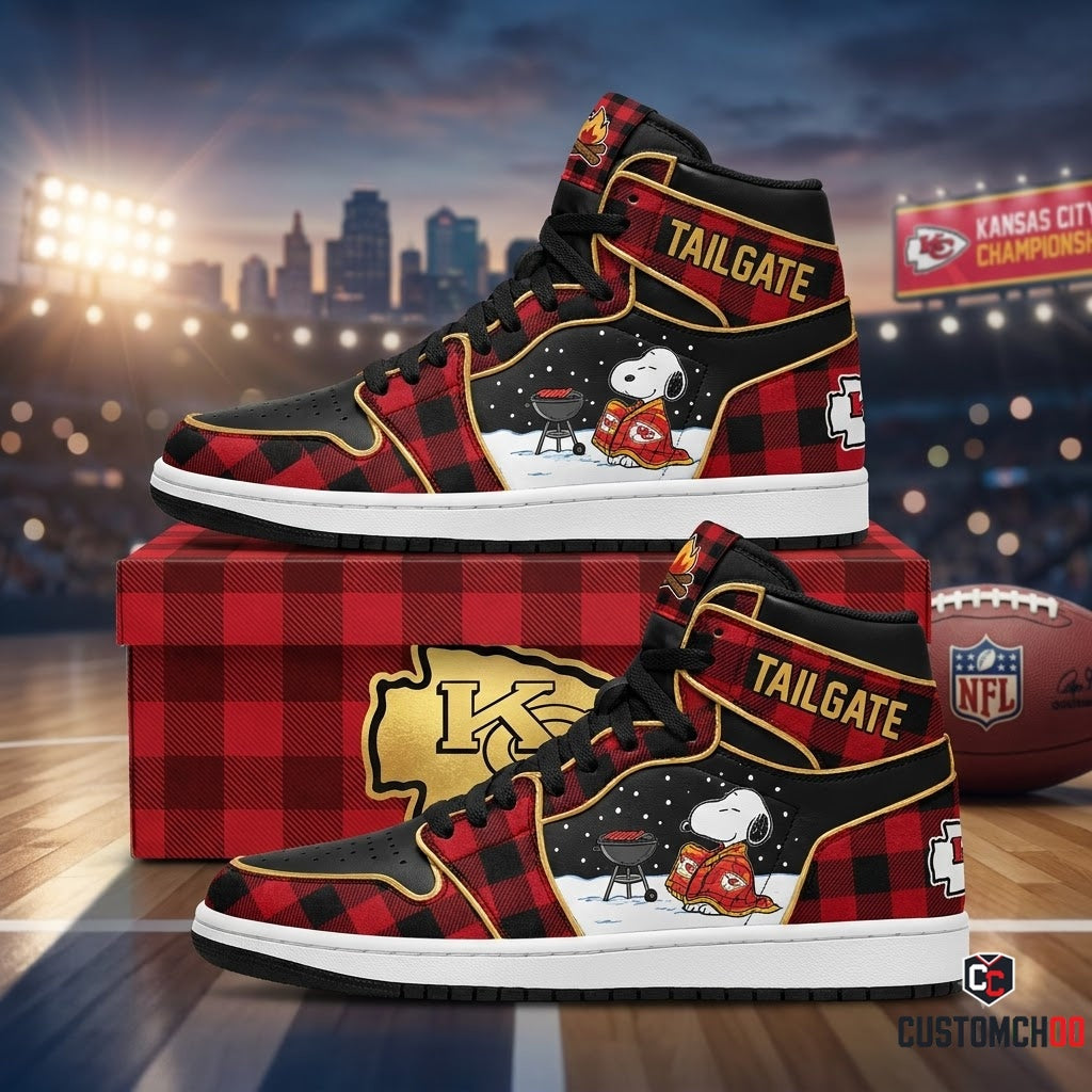Kansas City Chiefs snoopy-inspired christmas fan sneakers – Plaid Flannel Tailgate