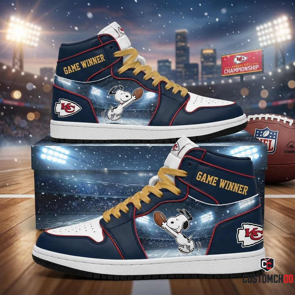 Kansas City Chiefs snoopy-inspired christmas fan sneakers – Blizzard Night Floodlights