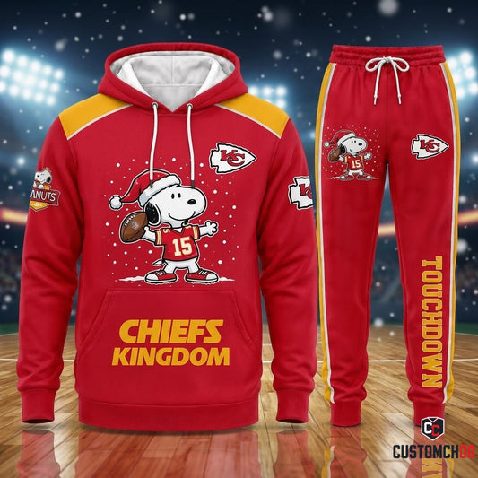 Kansas City Chiefs snoopy-inspired christmas hoodie and sweatpants tracksuit set – Santa Snoopy Touchdown