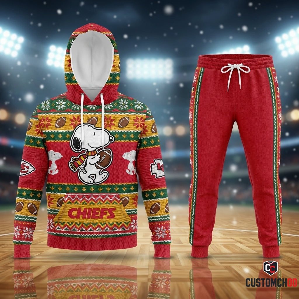 Kansas City Chiefs snoopy-inspired christmas hoodie and sweatpants tracksuit set – Ugly Sweater Peanuts Chiefs